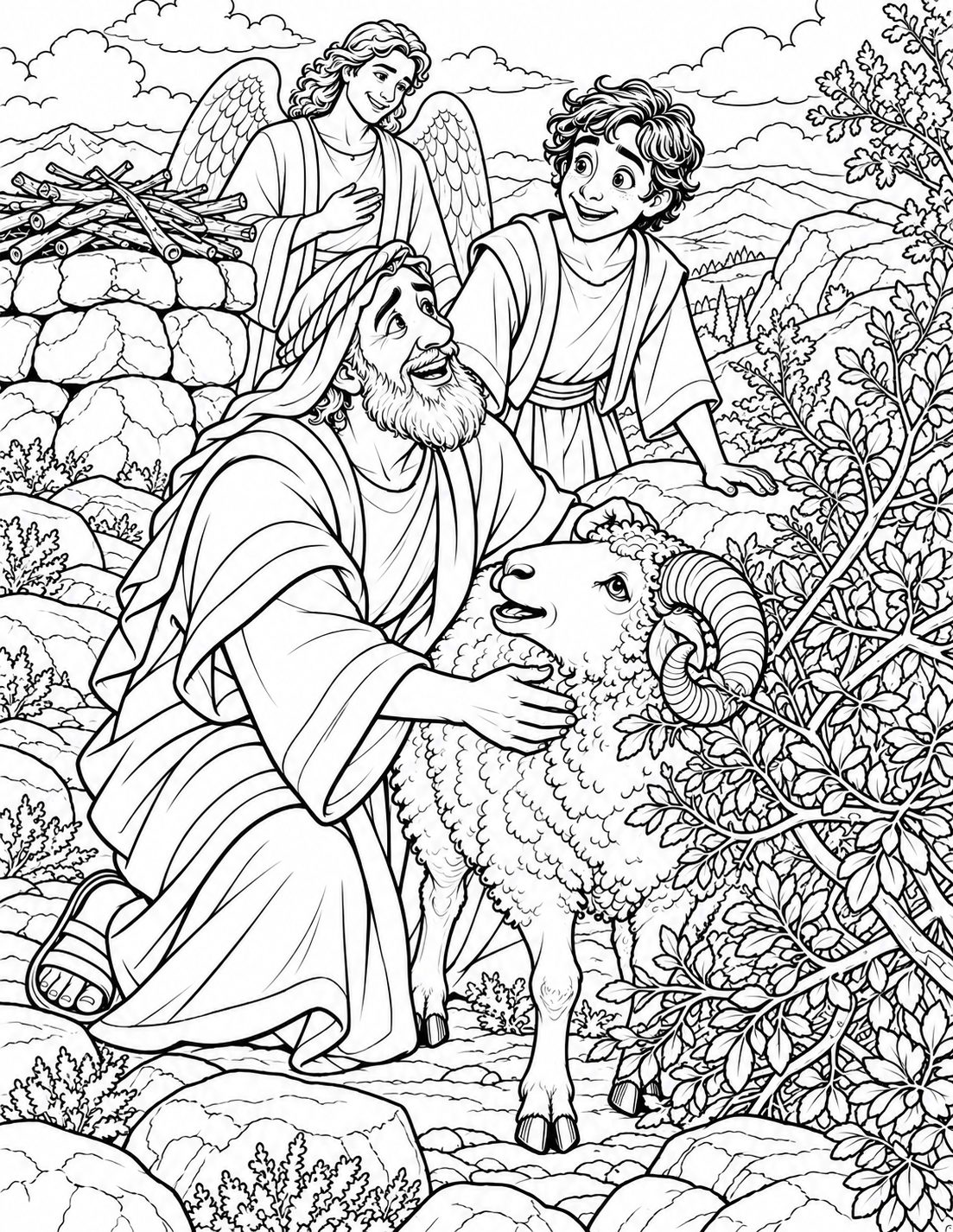 Abraham, Isaac and the Ram — coloring page