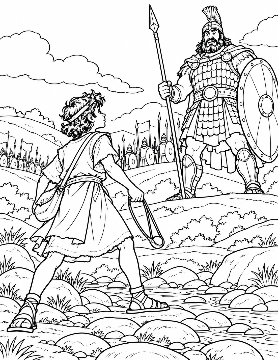 David and Goliath — coloring page