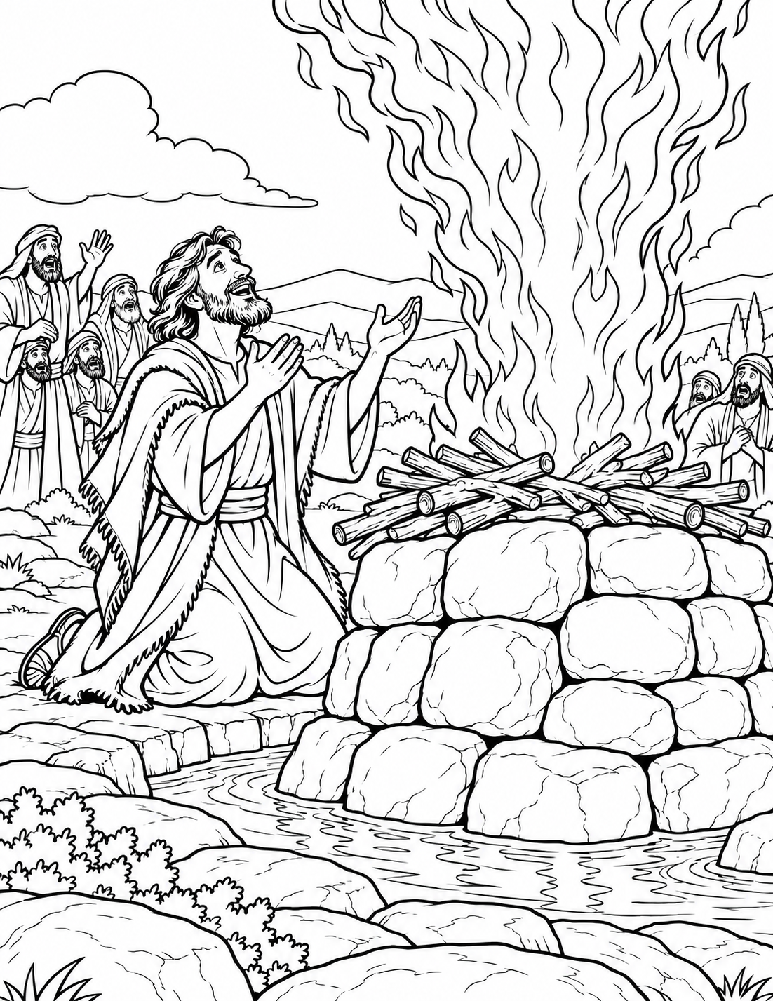 Elijah and the Altar — coloring page
