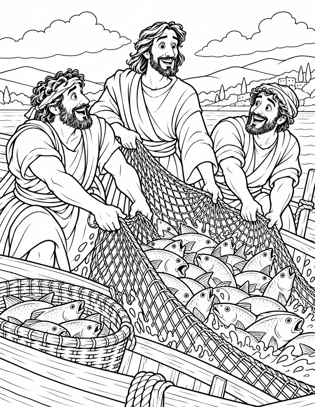 Fishing with Jesus — coloring page