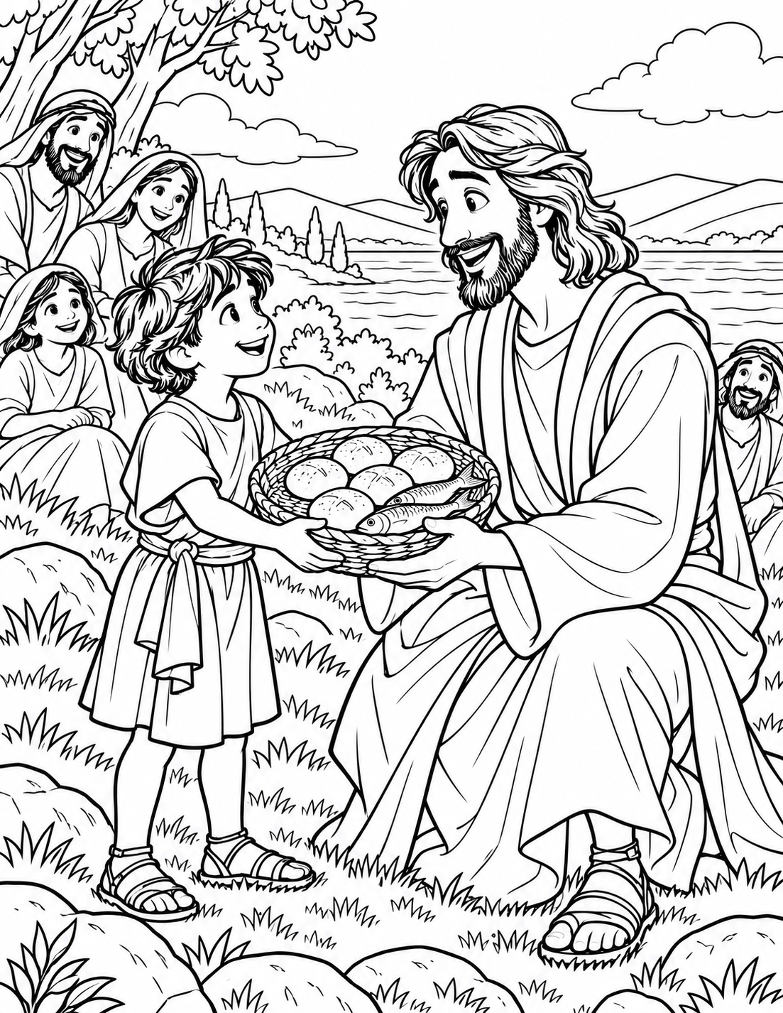 Five Loaves Two Fish — coloring page