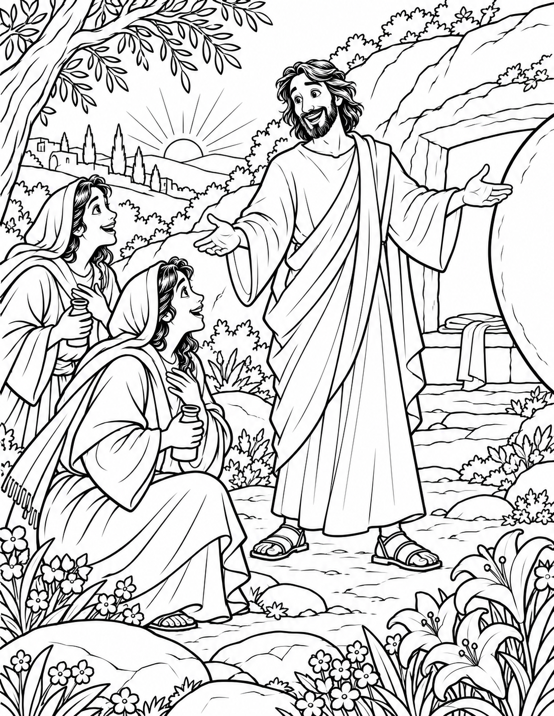 Jesus and the Empty Tomb — coloring page