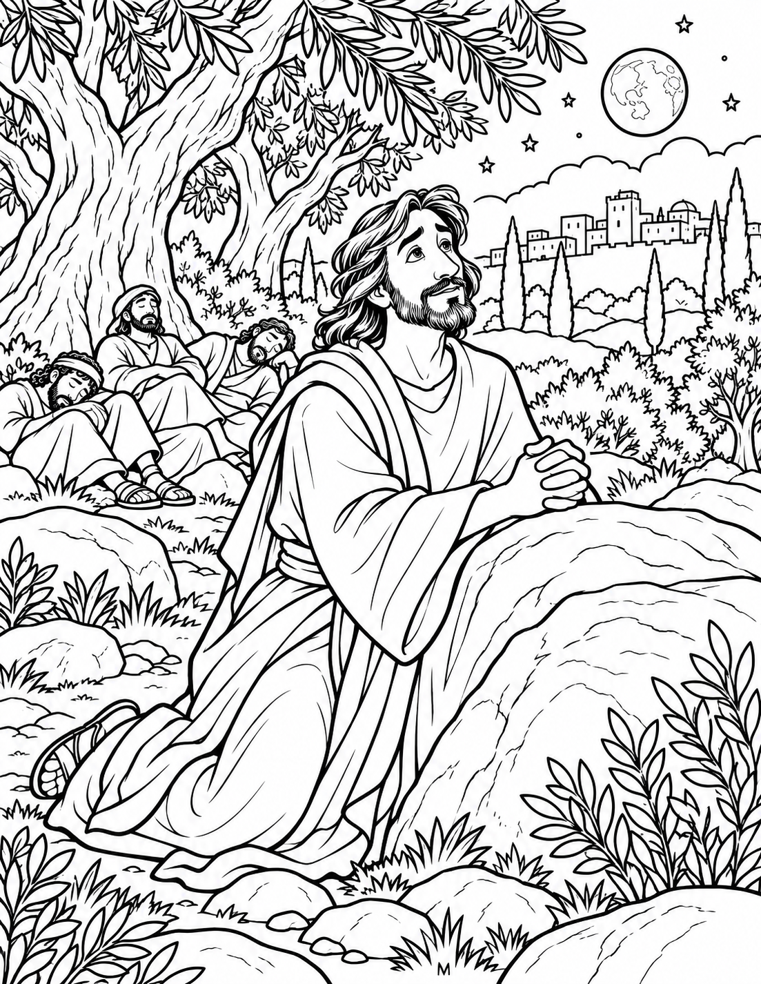 Jesus in the Garden — coloring page