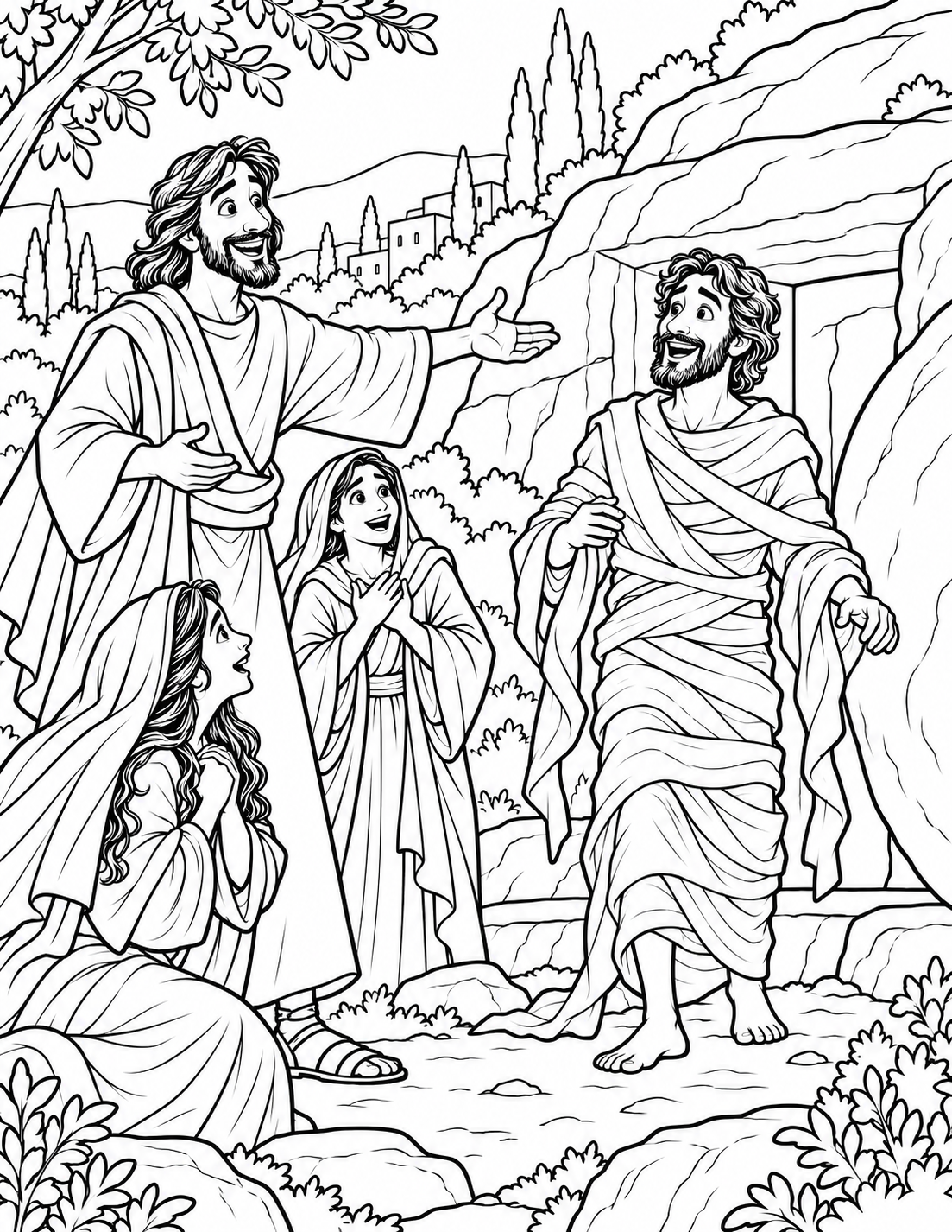 Jesus and Lazarus — coloring page