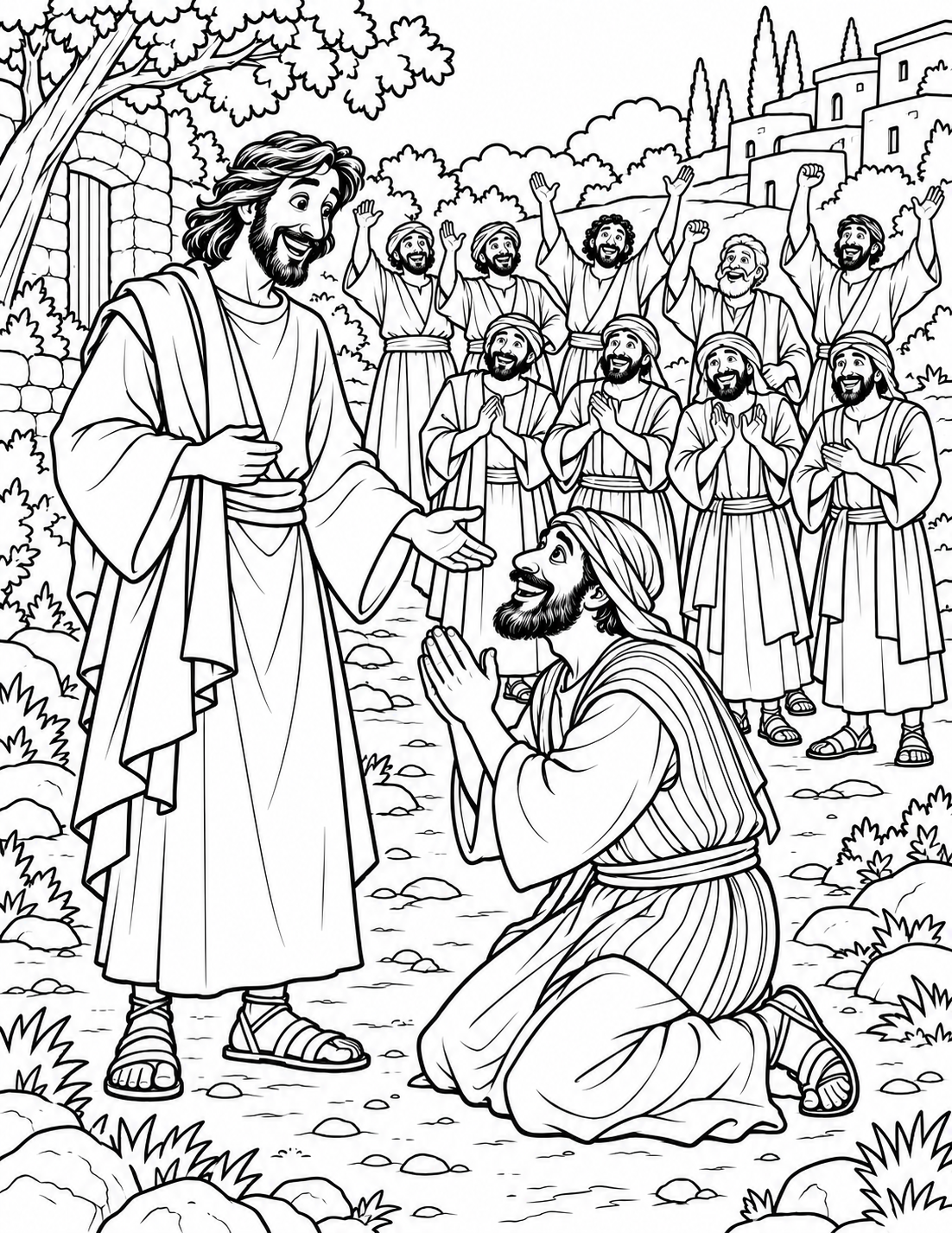 Jesus and the Lepers — coloring page