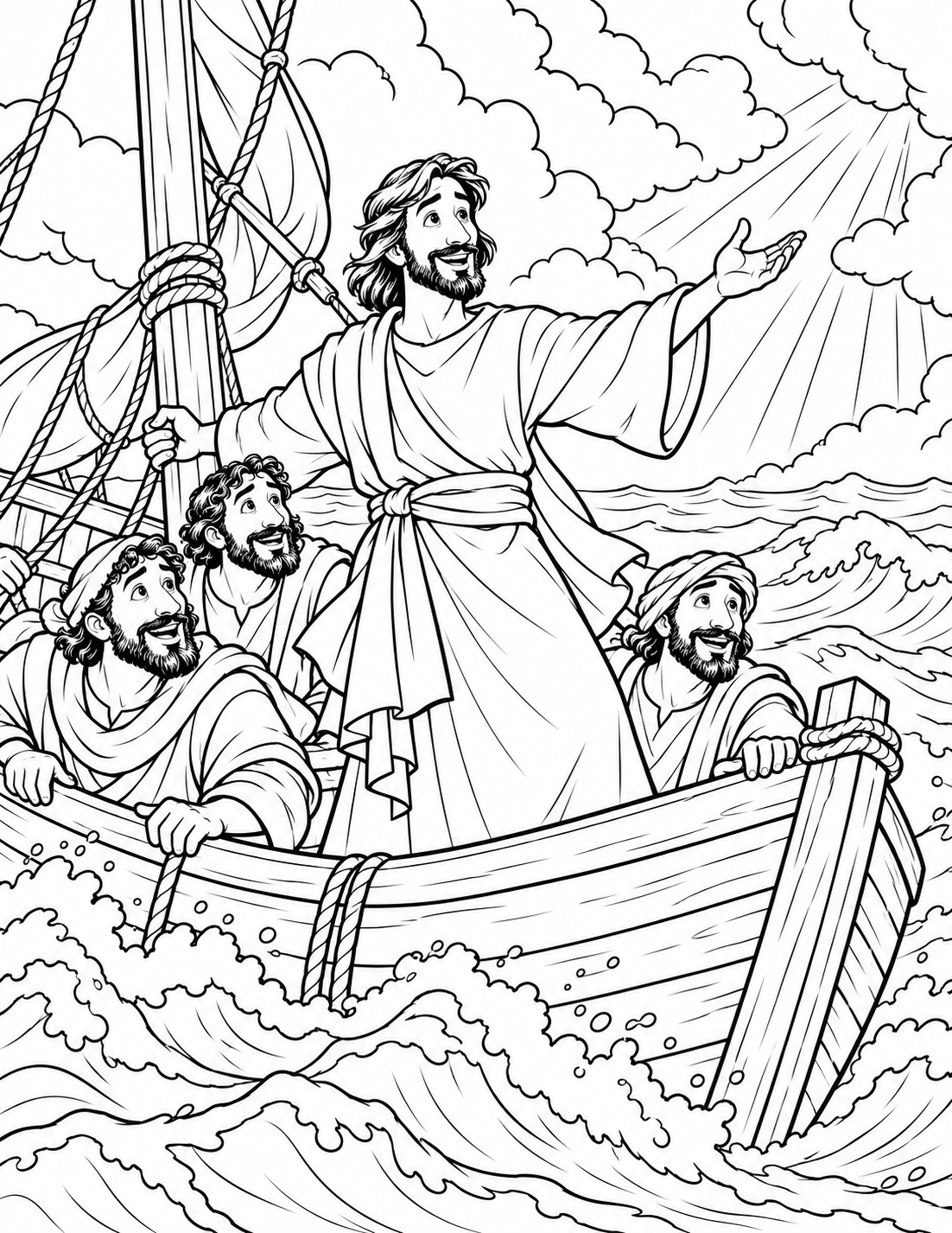 Jesus Calms the Storm — coloring page