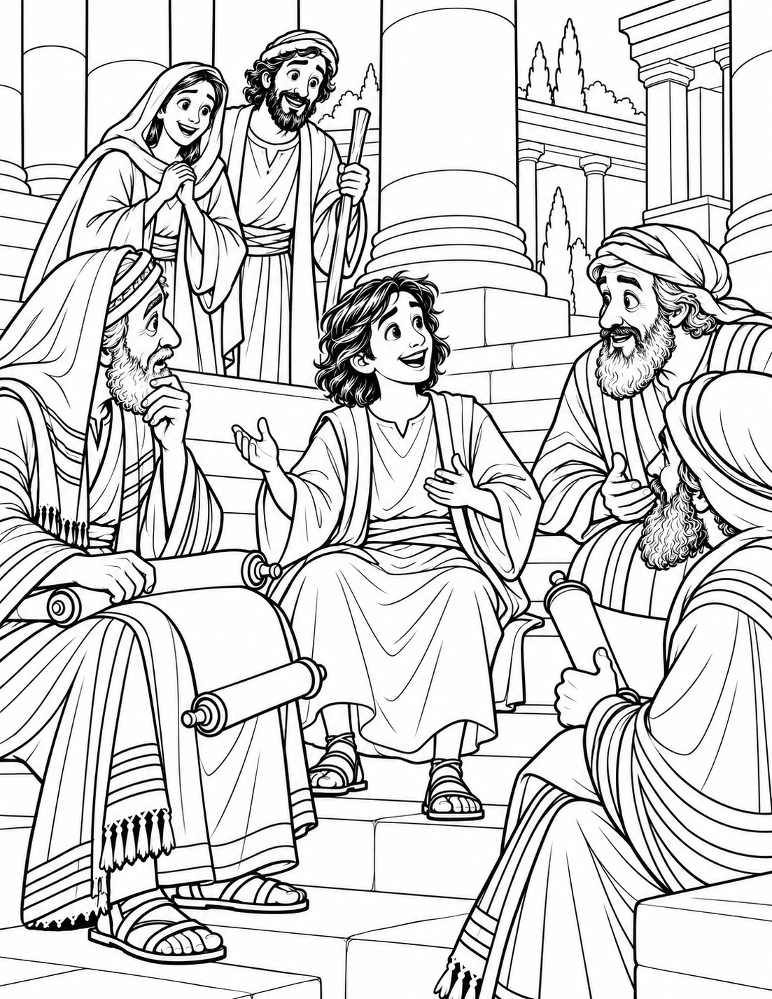 Jesus at the Temple — coloring page