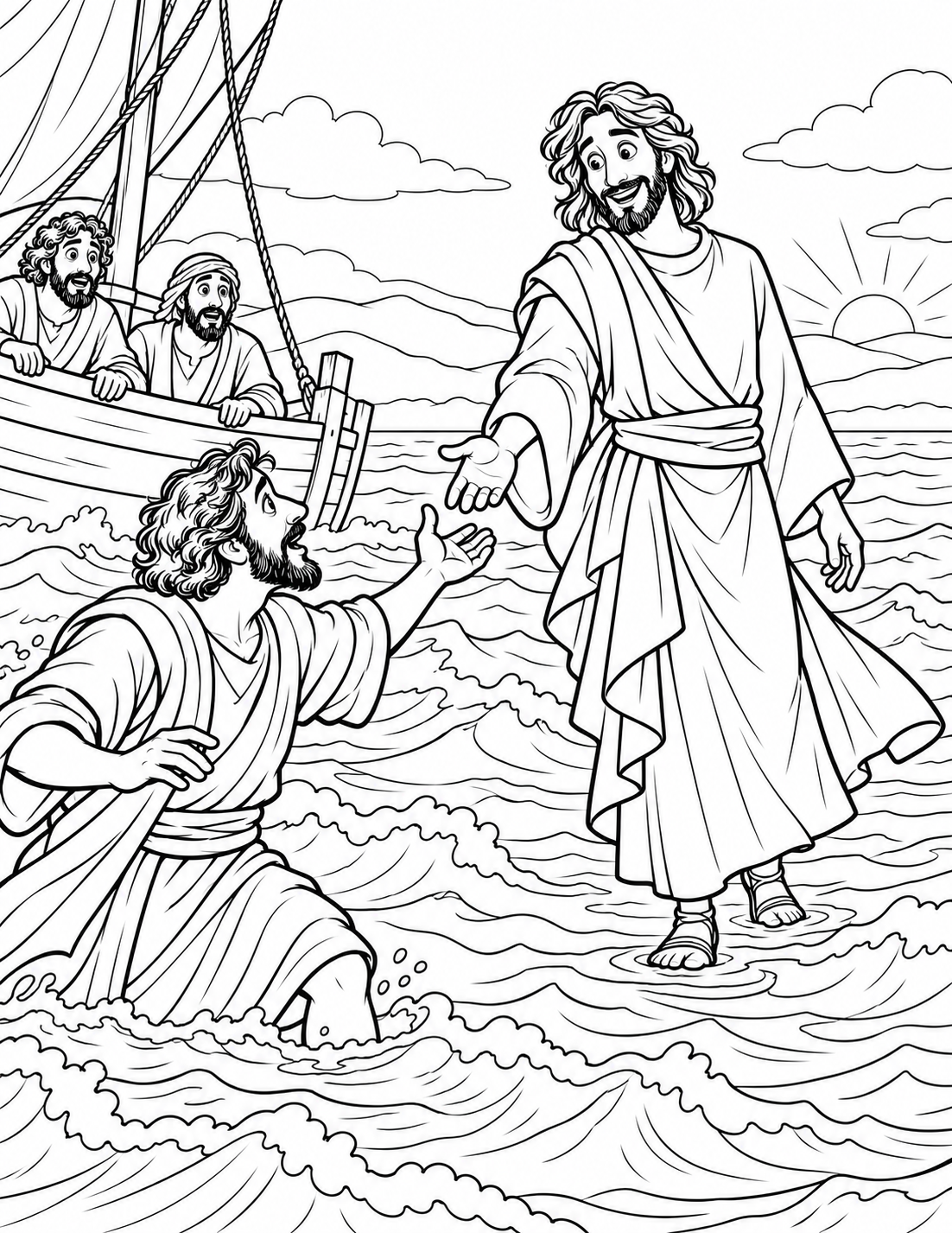 Jesus Walks on Water — coloring page