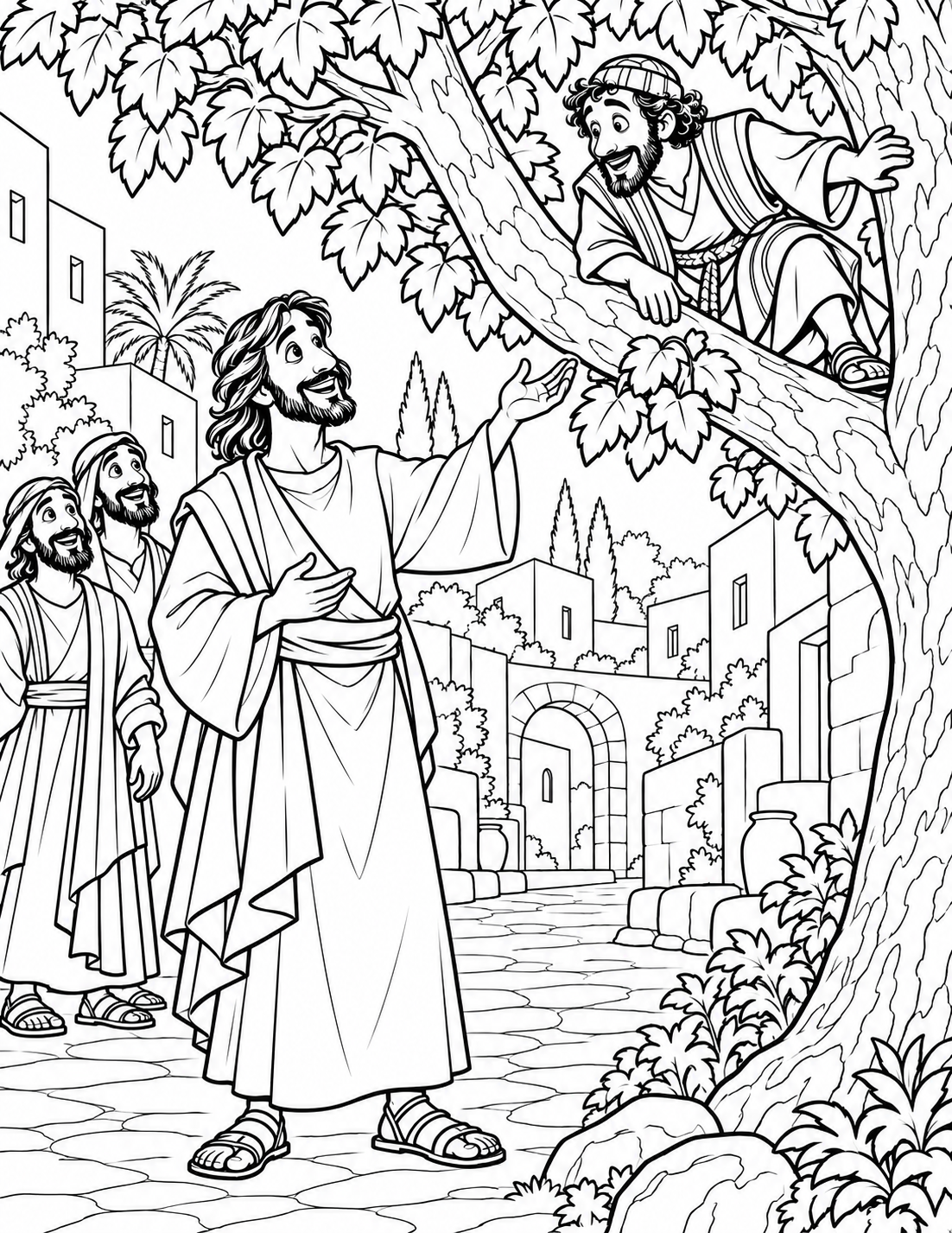 Jesus and Zacchaeus — coloring page