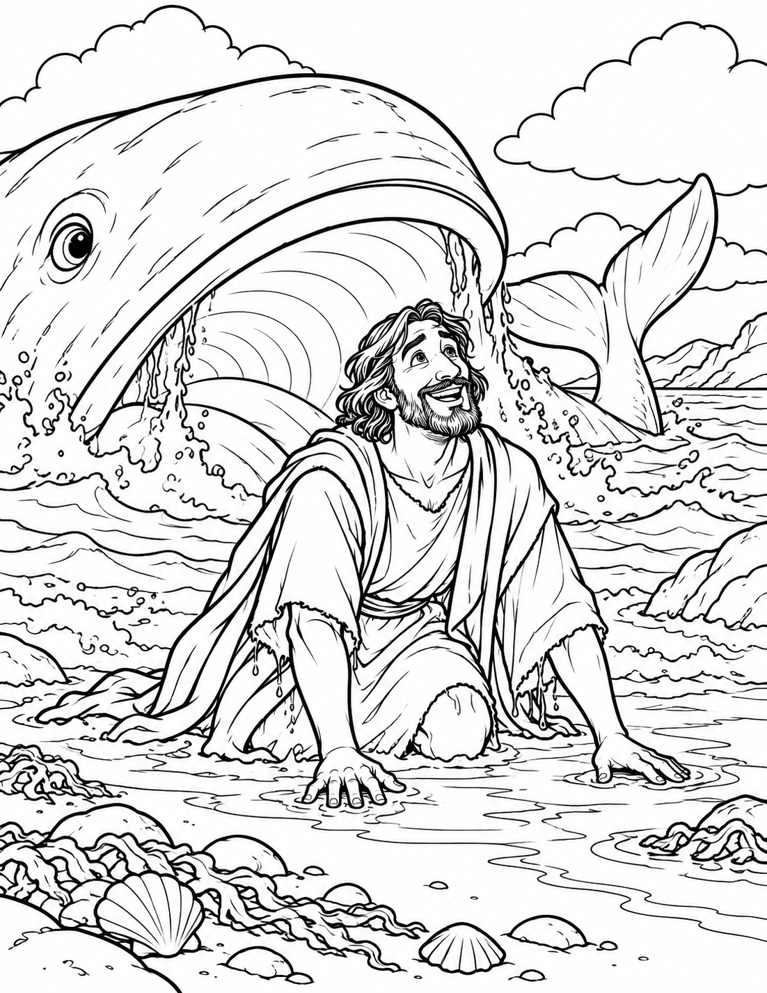 Jonah and the Great Fish — coloring page