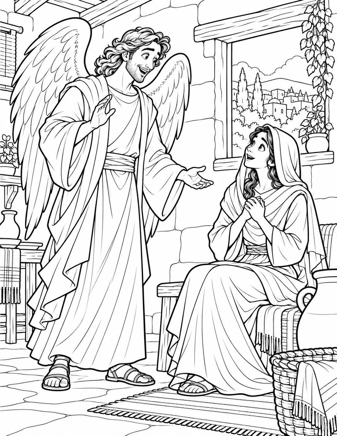 Mary and the Angel — coloring page
