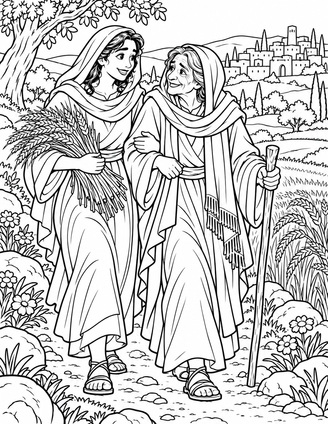 Naomi and Ruth — coloring page